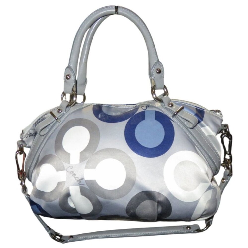 Coach 2010 Madison Clover Sophia Signature Logo Satchel Gray Sateen Leather